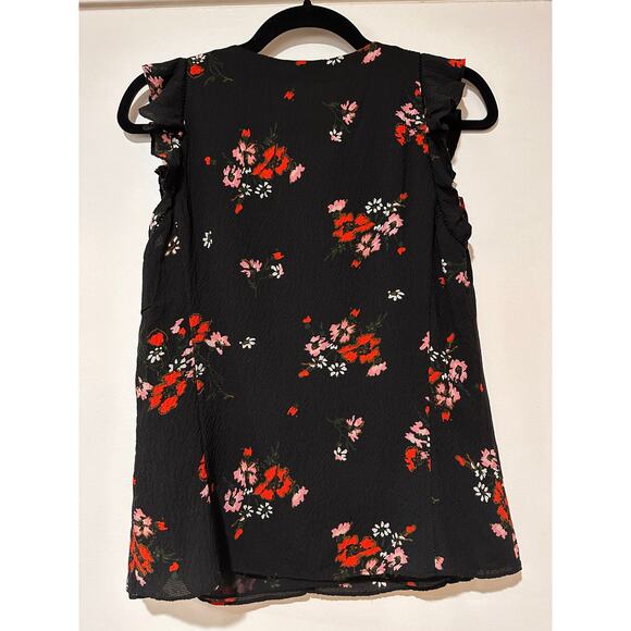Rebecca Taylor Marguerite Black Floral Silk Top Size US XS 2 (EU 6) EUC Ruffles - Picture 7 of 11